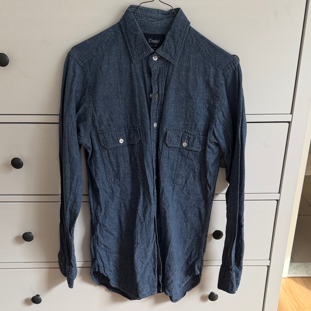Drakes Dark Blue Casual Button-Down Shirt